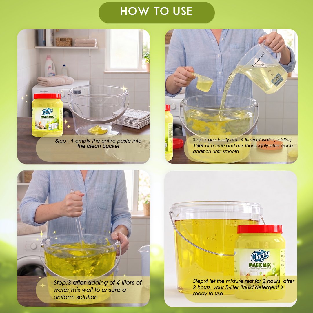 Clarity Magicmix DishWash Concentrate | Powerful Grease-Cutting Dishwashing Liquid for Utensils and Cookware | Shine more | Makes 5L image 4