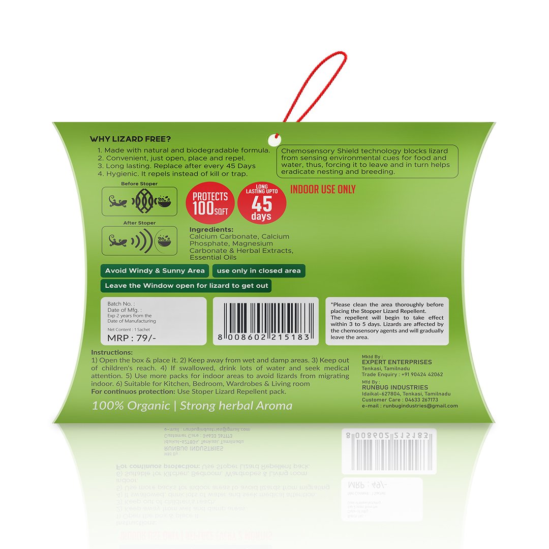 Runbug Stoper Natural Lizard Repellent Box| Non-Toxic | Indoor Use | 100% Organic -20g (Pack of 4) image 7