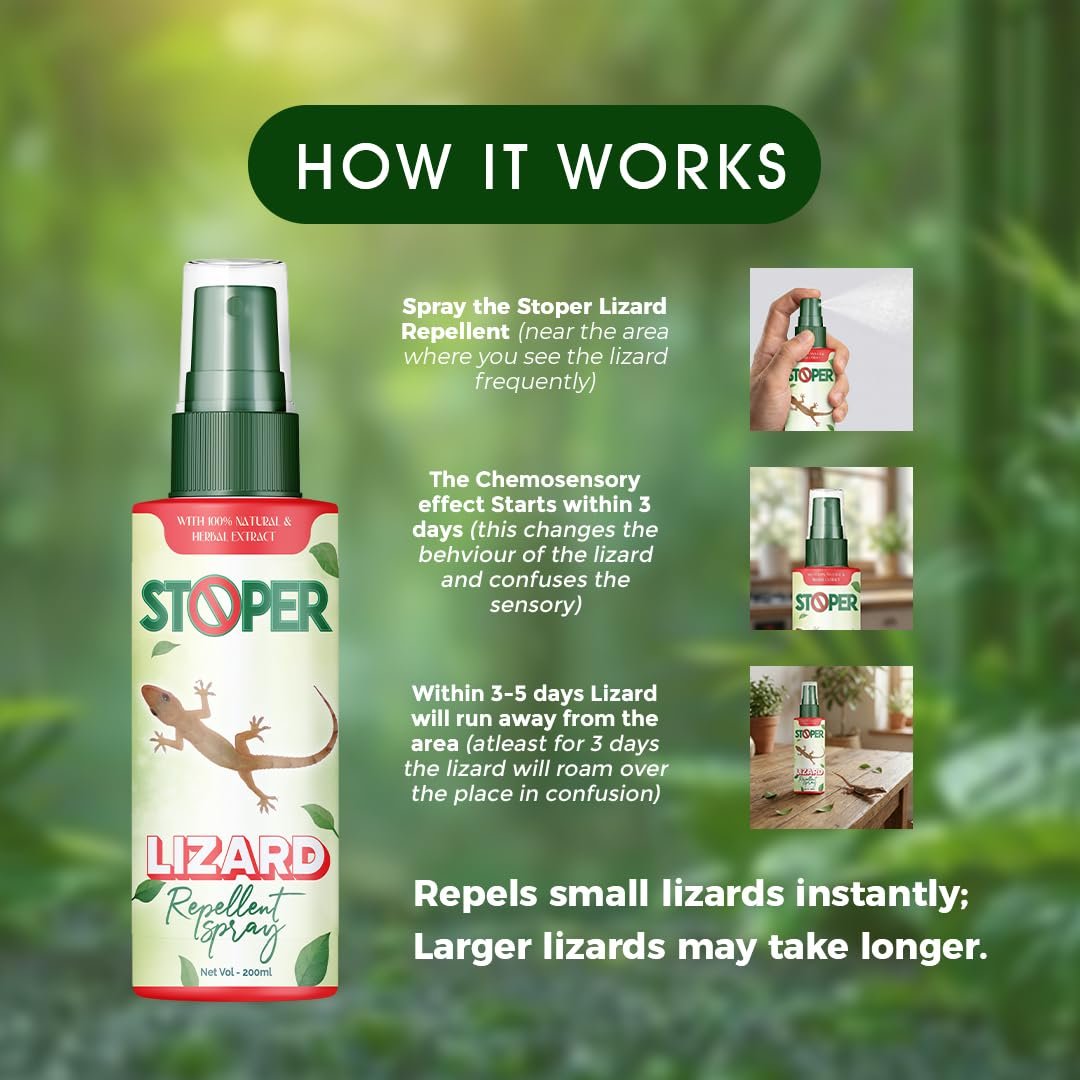 Runbug Stoper Lizard Repellent Spray with 100% Natural & Herbal Extract, 100ml | 100% Herbal and Chemical free | Baby and Pet safe| Effective on all types of Lizards image 2